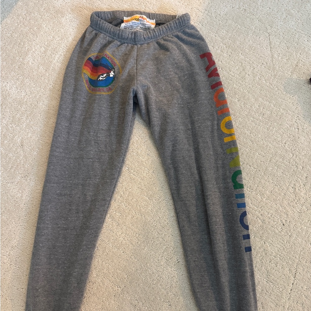 Aviator Nation Gray sweat Pants with Rainbow Design